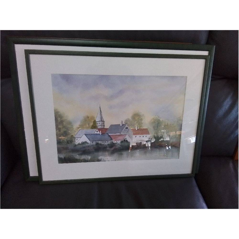 AQUARELLE VUE DE VILLAGE SIGNÉE ANNE MARCHAL 