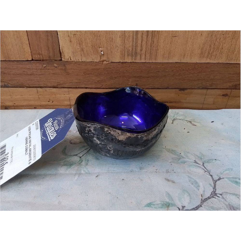 VIDE POCHE METAL ARGENTÉ & VERRE COBALT
