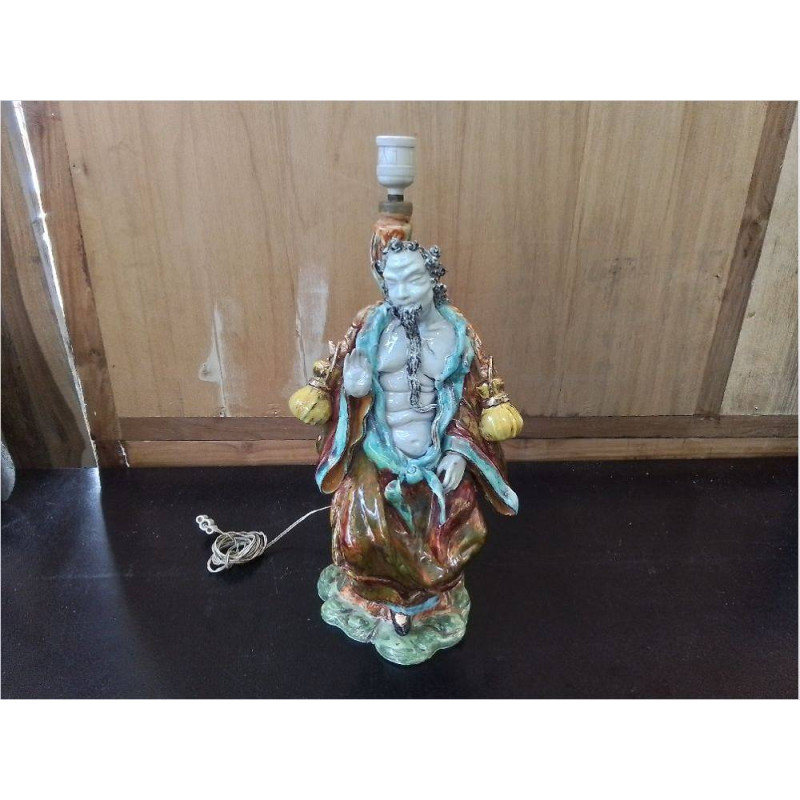 LAMPE EN TERRE CUITE ÉMAILLÉE JAPONISANTE SIGNÉE ( RECOLLÉE)