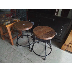 TABOURET EN TECK & METAL 