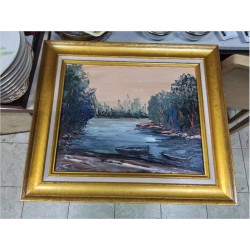 HUILE SUR TOILE BARQUES...