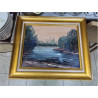 HUILE SUR TOILE BARQUES SIGNÉE CADRE DORÉ 