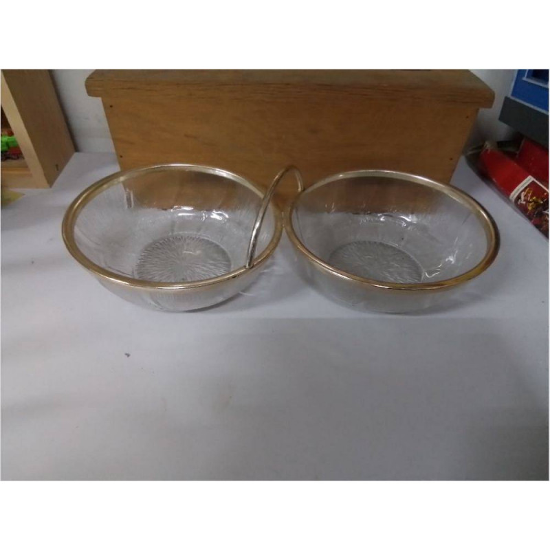 PLAT A CONDIMENTS DOUBLE VERRE ET CERCLAGE ARGENTÉ GM