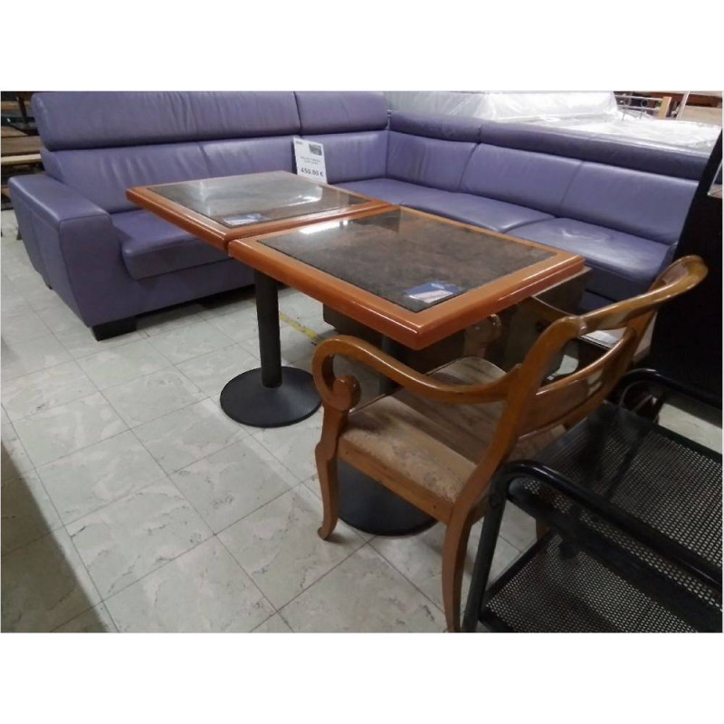TABLE BISTROT MARBRE & BOIS PIED EN FONTE