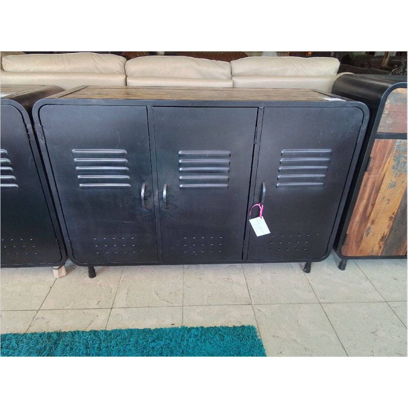 BUFFET BAS TYPE INDUSTRIEL TECK & MÉTAL 3 PORTES