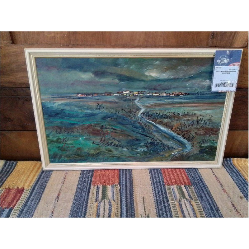 HUILE SUR PANNEAU VUE DE CAMPAGNE