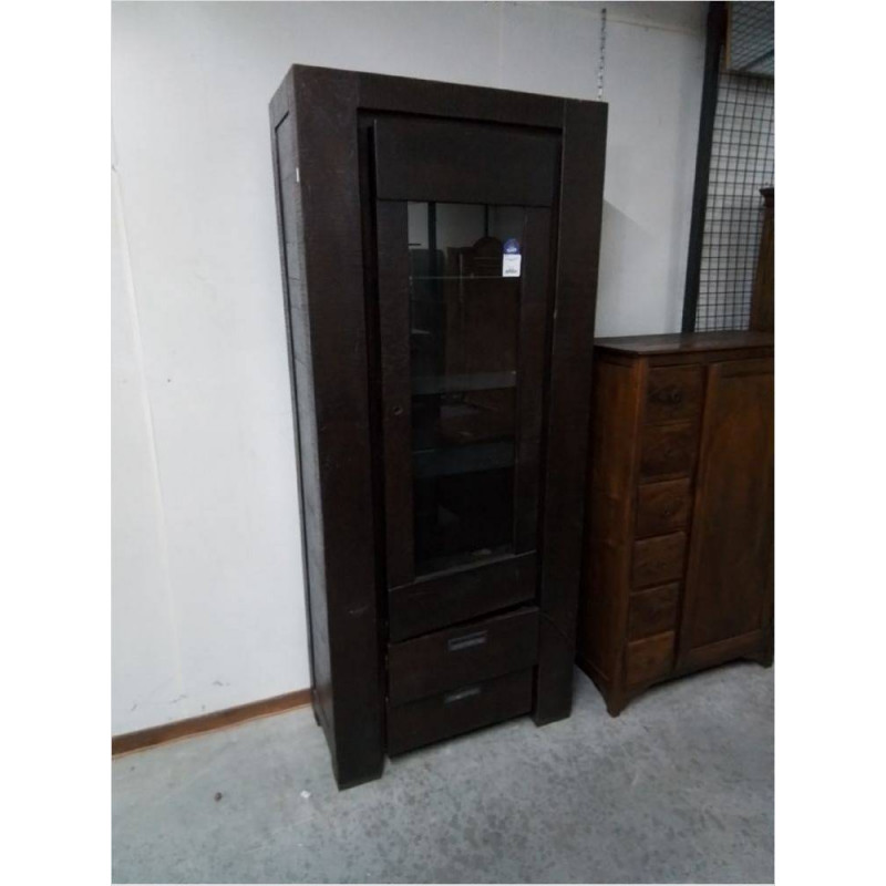 VITRINE BOIS FONCÉ 1P/2T 210X90X40
