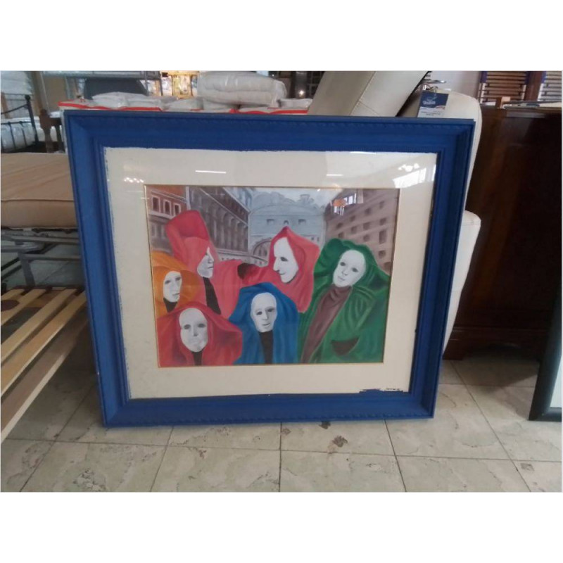 AQUARELLE SOUS VERRE CARNAVAL SIGNÉE NEEL 94X81