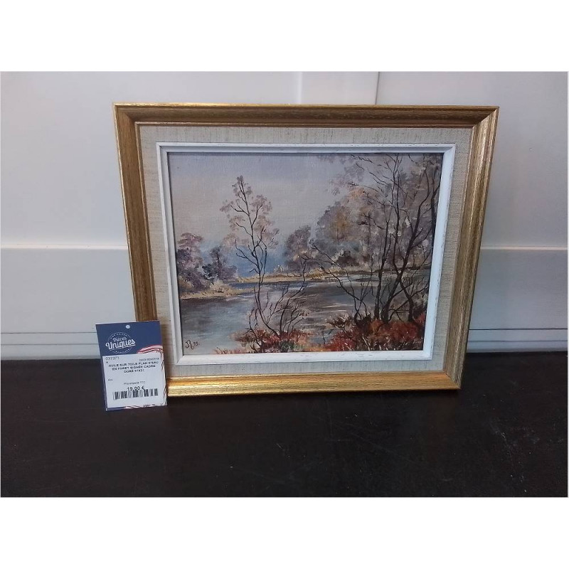 HUILE SUR TOILE PLAN D\'EAU EN FORET SIGNÉE CADRE DORÉ 37X31