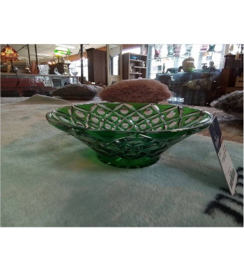 PLAT CREUX CRISTAL TAILLÉ VERT 28.5CM