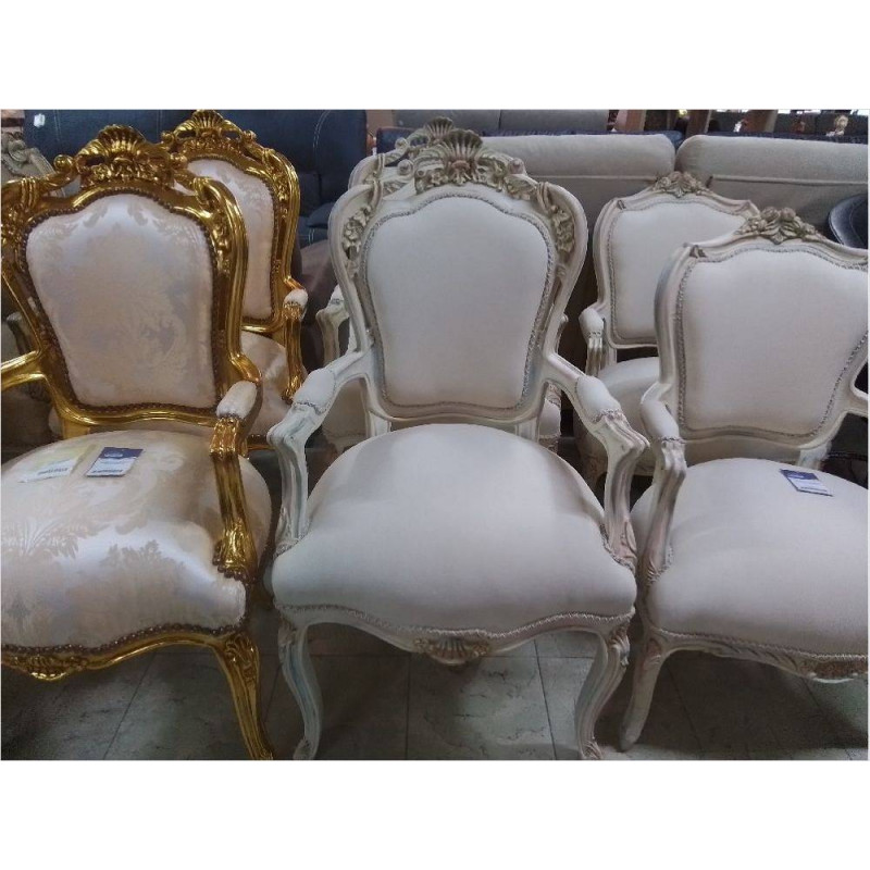FAUTEUIL STYLE LOUIS XV BLANC TISSU BLANC 