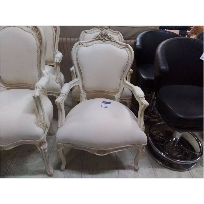 FAUTEUIL STYLE LOUIS XV BLANC TISSU BLANC PM