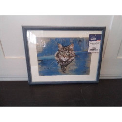 AQUARELLE CHAT SIGNÉE SIMOIN 43X33