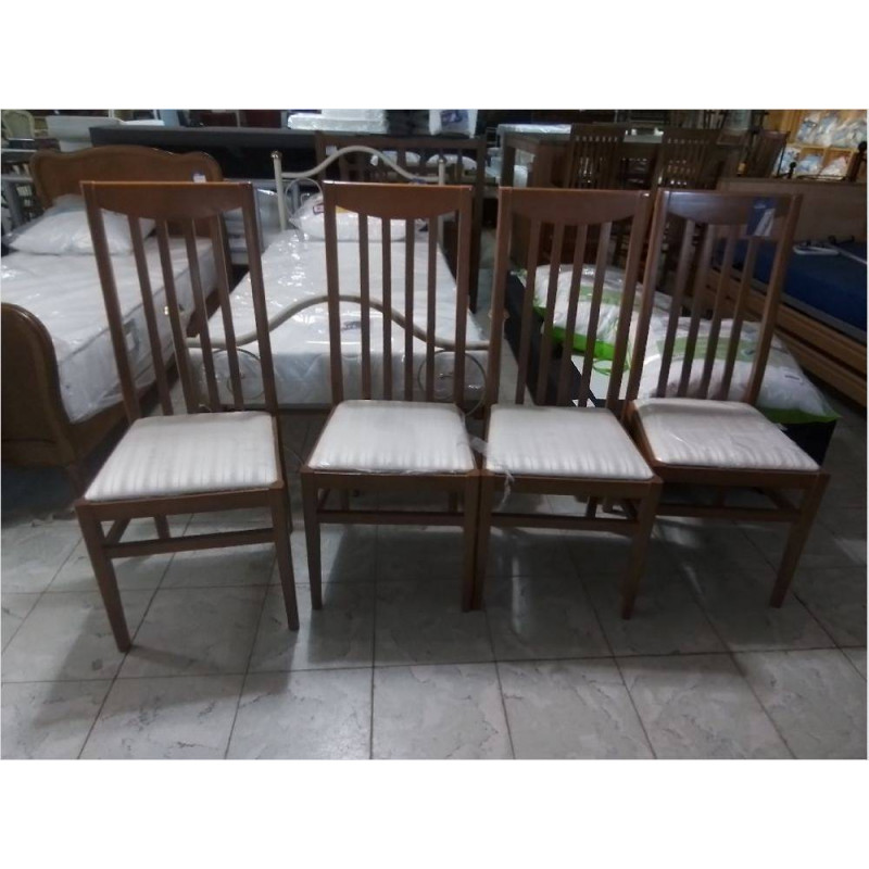 SÉRIE DE 4 CHAISES HETRE & TISSU LIGNÉ 