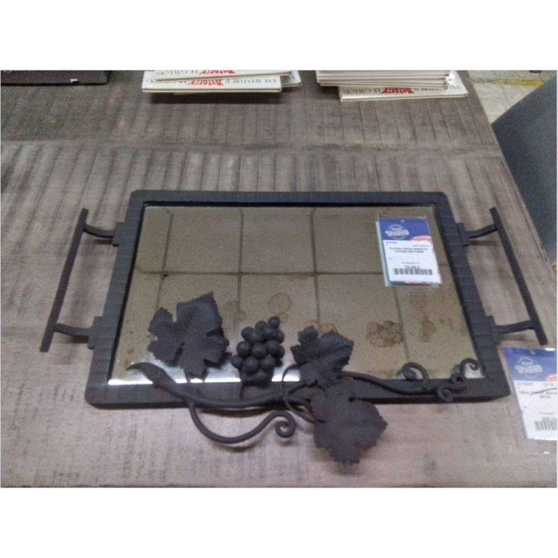 PLATEAU MIROIR BISEAUTÉ VINTAGE FER FORGÉ