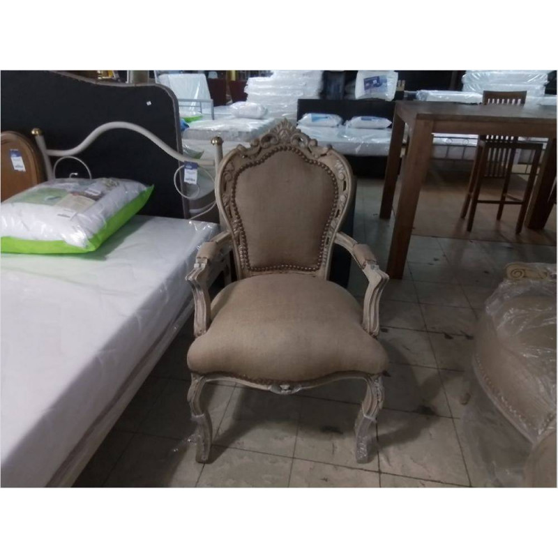 FAUTEUIL STYLE LOUIS XV TISSU BEIGE BOIS NATUREL 