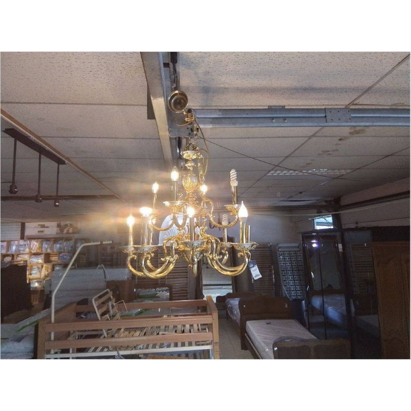 LUSTRE 12 BRANCHES 2 ETAGES MÉTAL DORÉ 