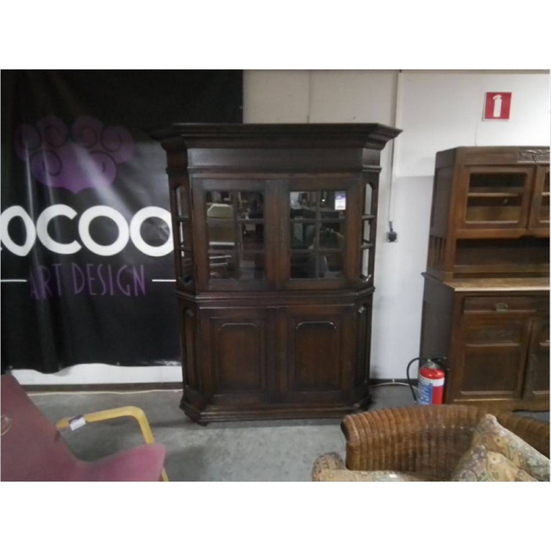 VITRINE CHENE MASSIF FONCÉ 4 PORTES