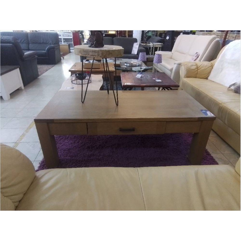 TABLE DE SALON PLACAGE CHÊNE 1 TIROIR 