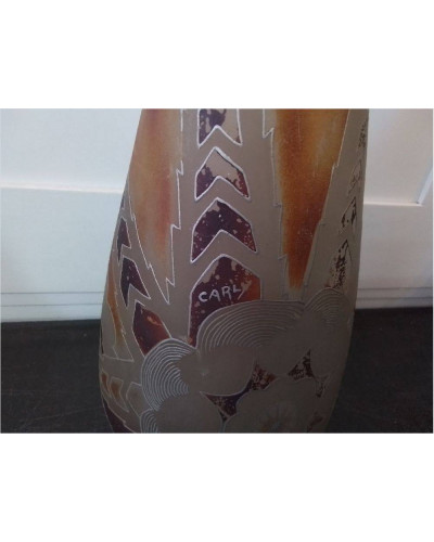VASE EN VERRE PEINT SIGNÉ CARLY H: 44CM