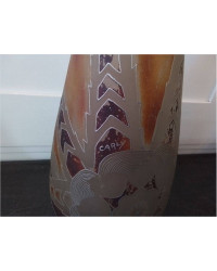 VASE EN VERRE PEINT SIGNÉ CARLY H: 44CM