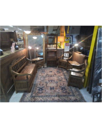 ENSEMBLE INDONÉSIEN EN TECK BANC + 2 FAUTEUILS + ÉTAGÈRE + 2 TABLES BASSES