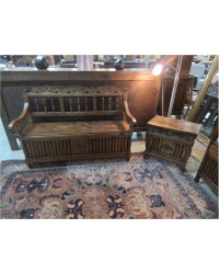 ENSEMBLE INDONÉSIEN EN TECK BANC + 2 FAUTEUILS + ÉTAGÈRE + 2 TABLES BASSES