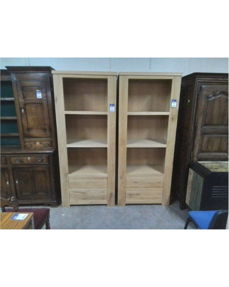 BIBLIOTHÈQUE OUVERTE CHÊNE CLAIR 2 TIROIRS JB 83X45X201
