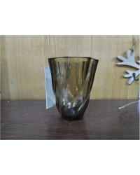 VASE VERRE FUMÉ TORSADÉ FRANCE 13CM