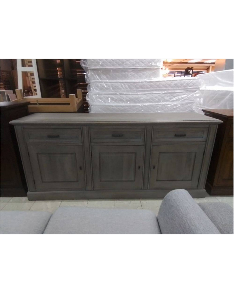 BUFFET 3 PORTES 3 TIROIRS CHÊNE GRIS 206X56X92
