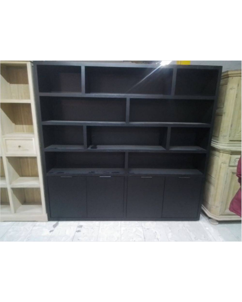 BIBLIOTHÈQUE OUVERTE 4 PORTES NOIRE 220X40X211