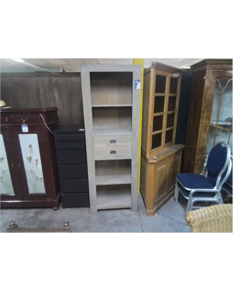 BIBLIOTHÈQUE OUVERTE 2 TIROIRS CHÊNE GRIS JB 70X35X200