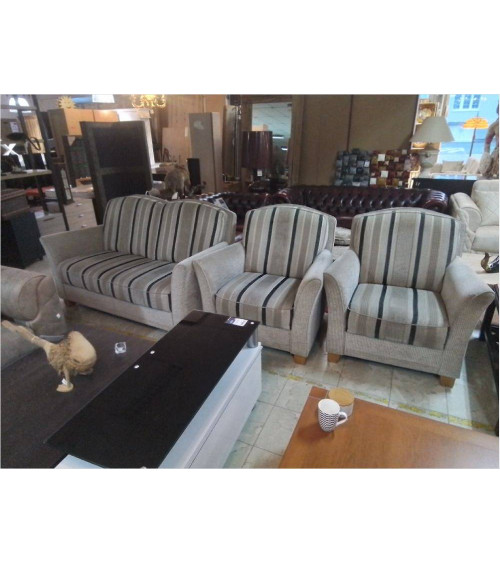 SALON 2+1+1 TISSU BEIGE LIGNÉ 