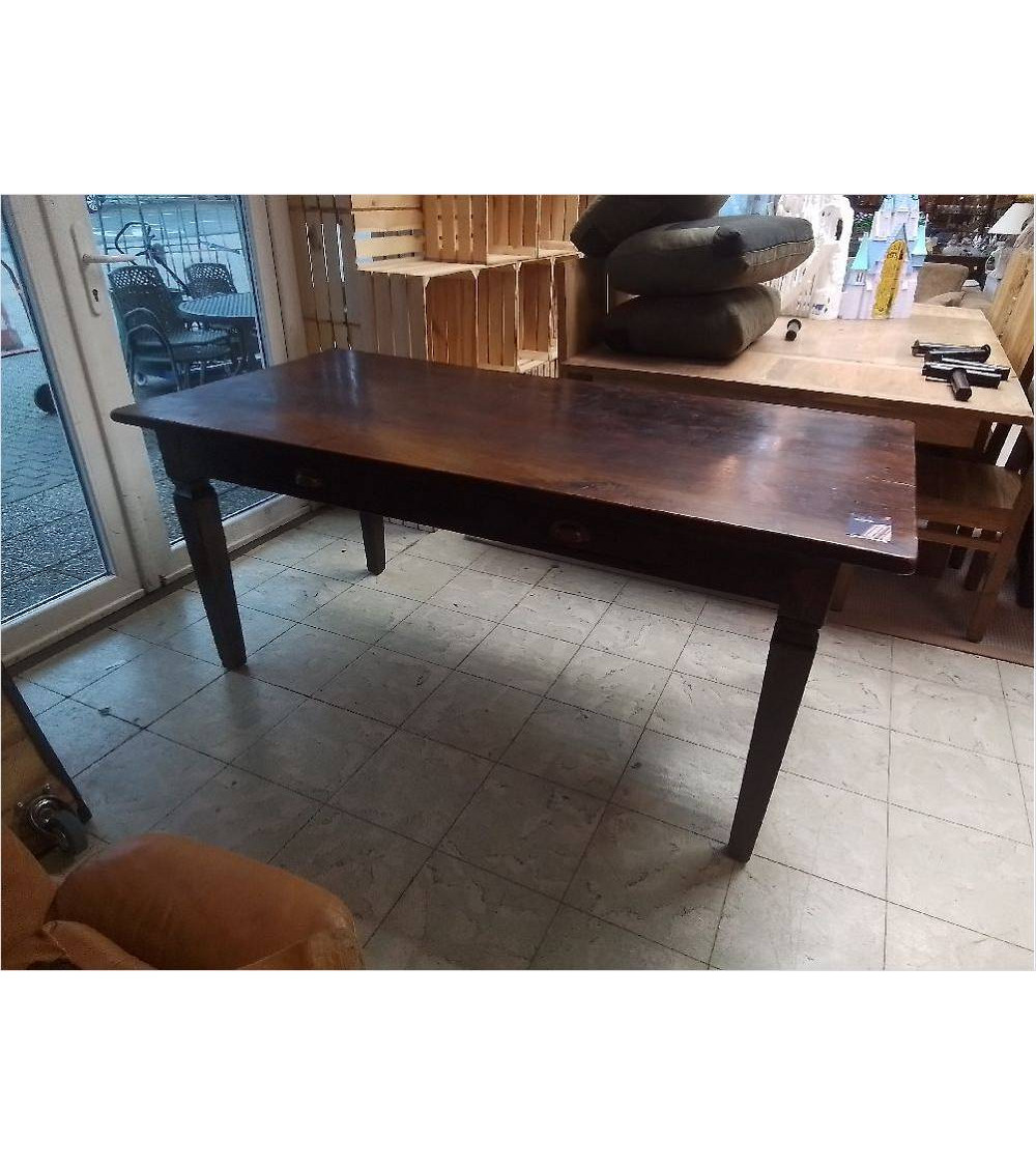 TABLE RECTANGULAIRE BOIS EXOTIQUE FONCÉ 2 TIROIRS 180X88X79