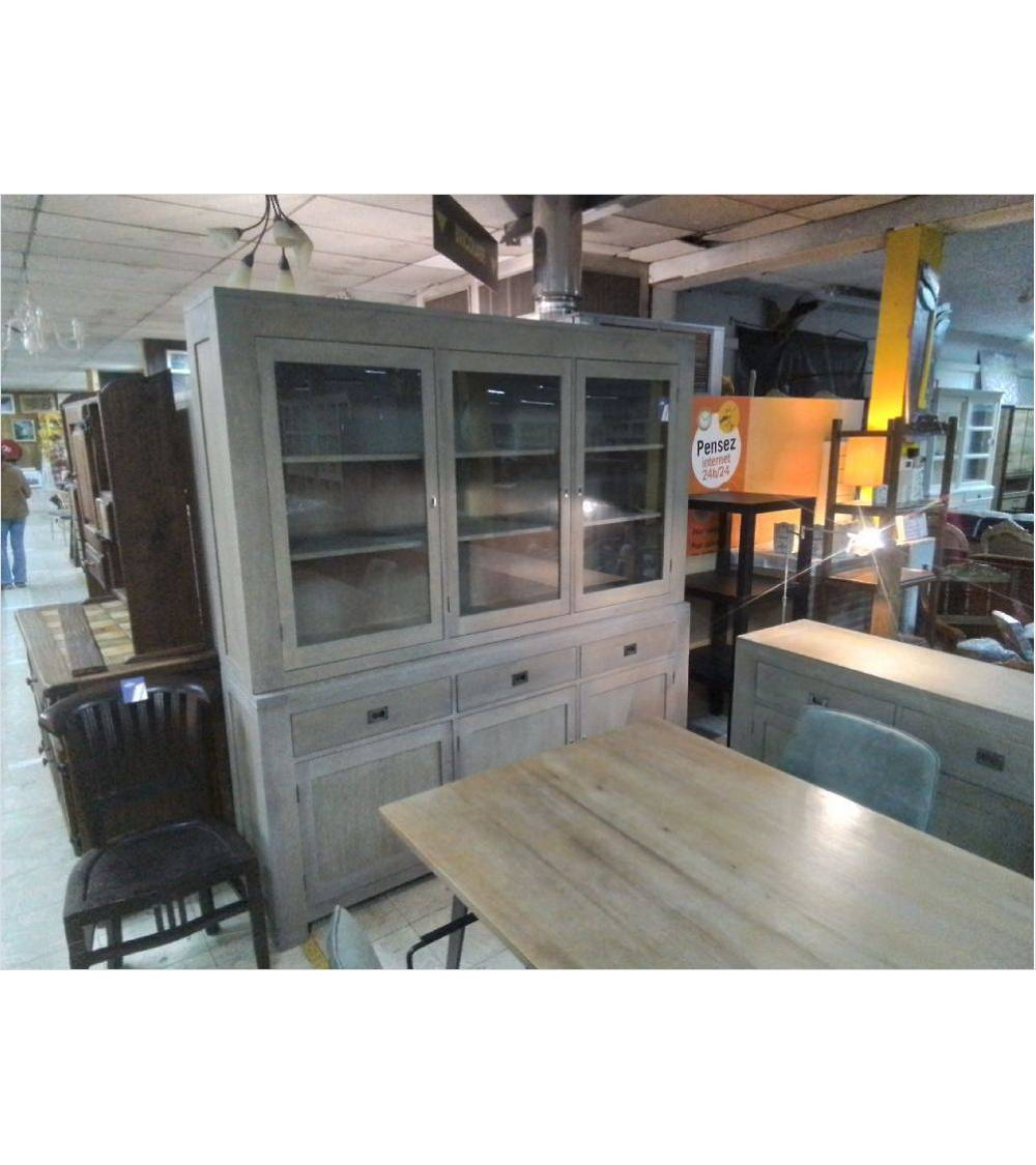 VAISSELIER 2 CORPS VITRÉ CHÊNE GRIS JB 200X45X211