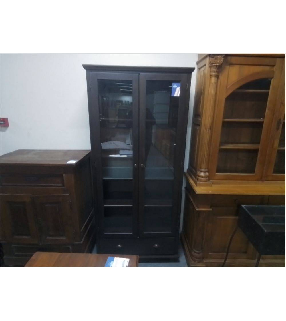VITRINE EN PIN TEINTÉ 2 PORTES 2 TIROIRS 89X35X192