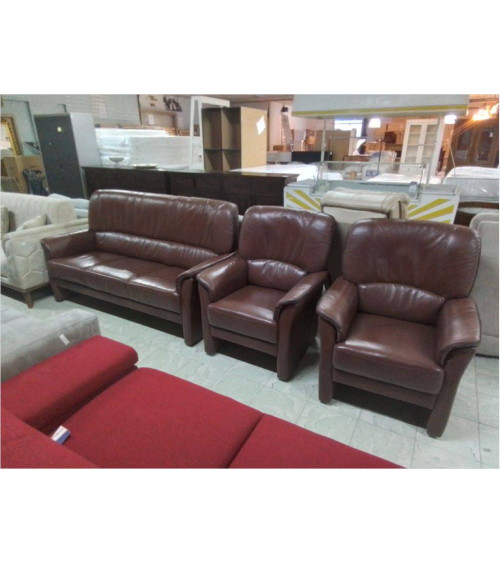 SALON 3+1+1 CUIR BRUN 