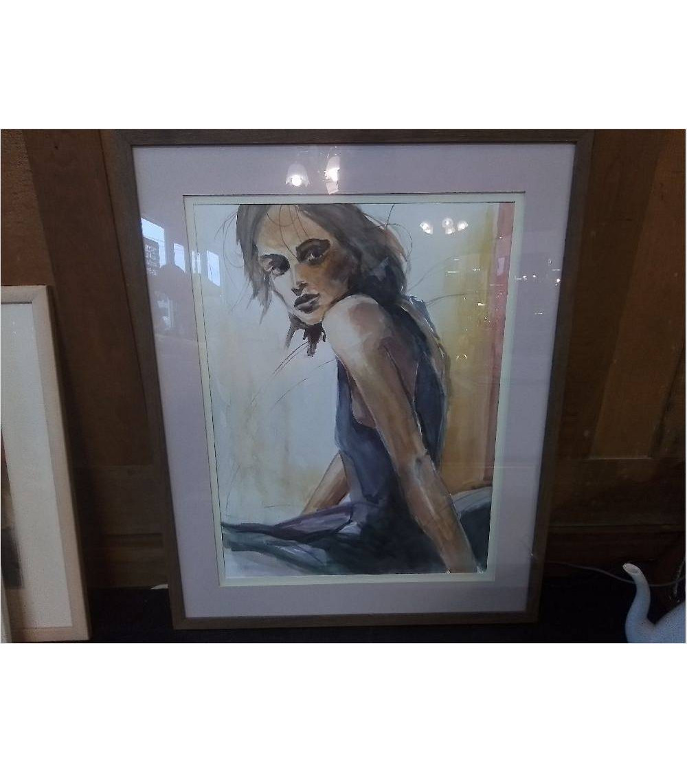 AQUARELLE PORTRAIT FEMME SIGNEE A MARCHAL 58X72
