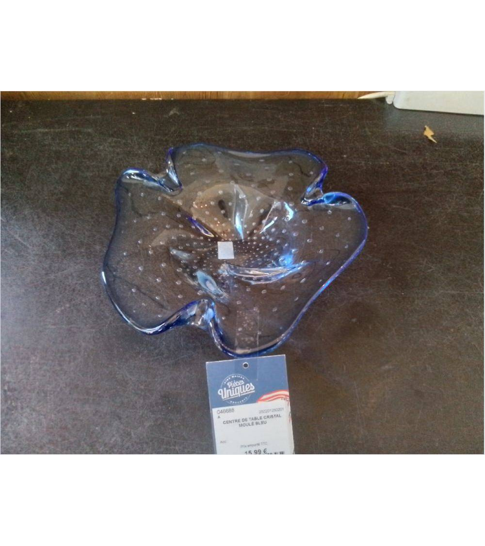 CENTRE DE TABLE CRISTAL MOULÉ BLEU