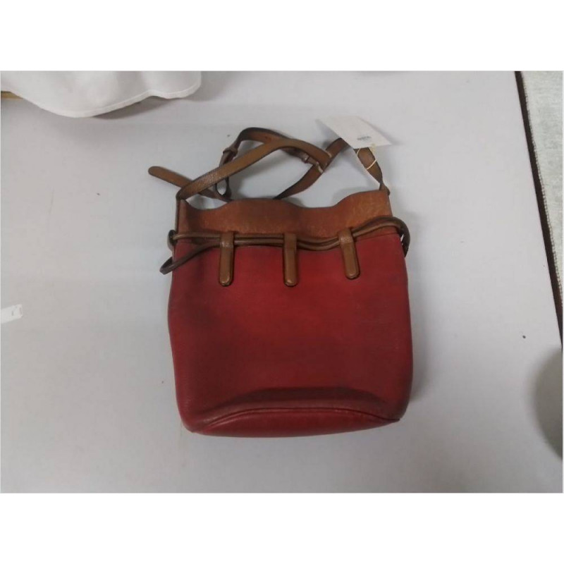 SAC A MAIN DELVAUX CUIR ROUGE ET BRUN