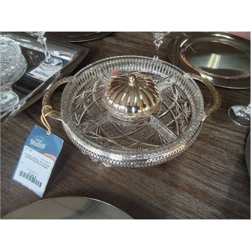 PLATEAU CRISTAL TAILLÉ SUR SUPPORTB MÉTAL AJOURÉ