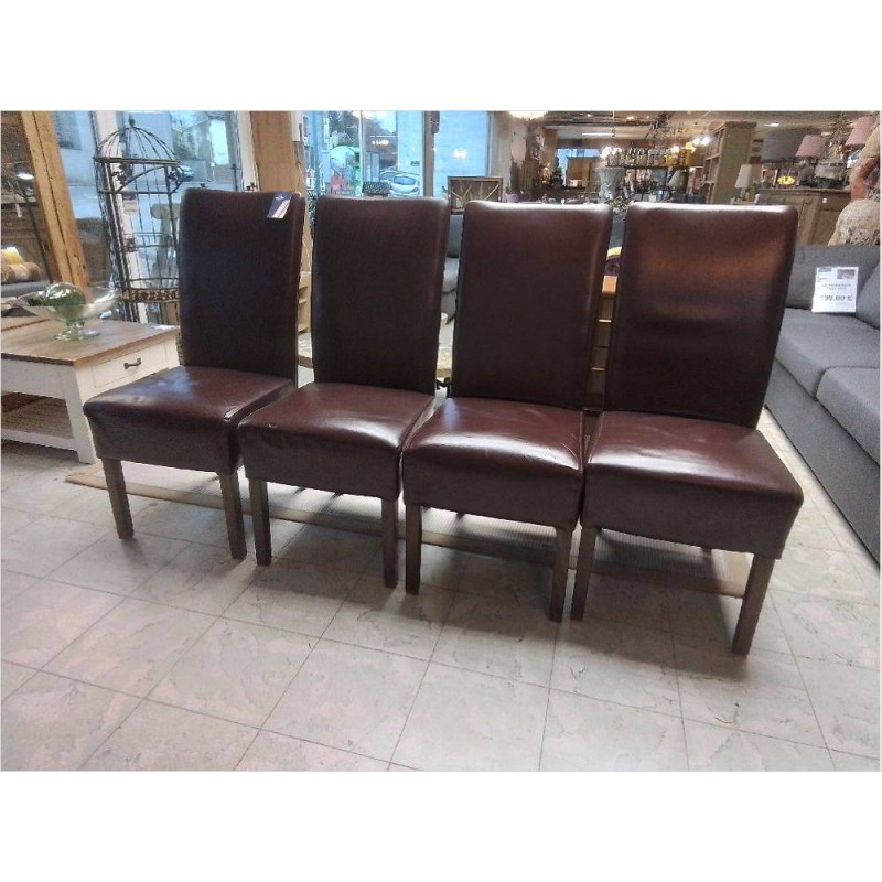 SÉRIE DE 4 CHAISES SIMILI CUIR BRUN 