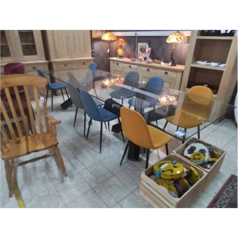TABLE MODERNE EN VERRE PIEDS EN BOIS 3M40