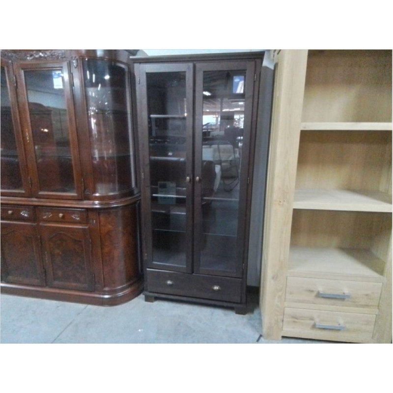 VITRINE 2 PORTES 1 TIROIR PIN TEINTE 