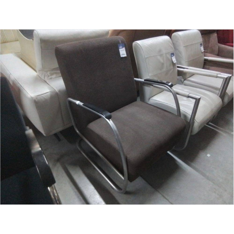 FAUTEUIL BAS MODERNE TISSU BRUN PIEDS CHROMES
