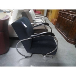 FAUTEUIL BAS MODERNE TISSU NOIR PIEDS CHROMES