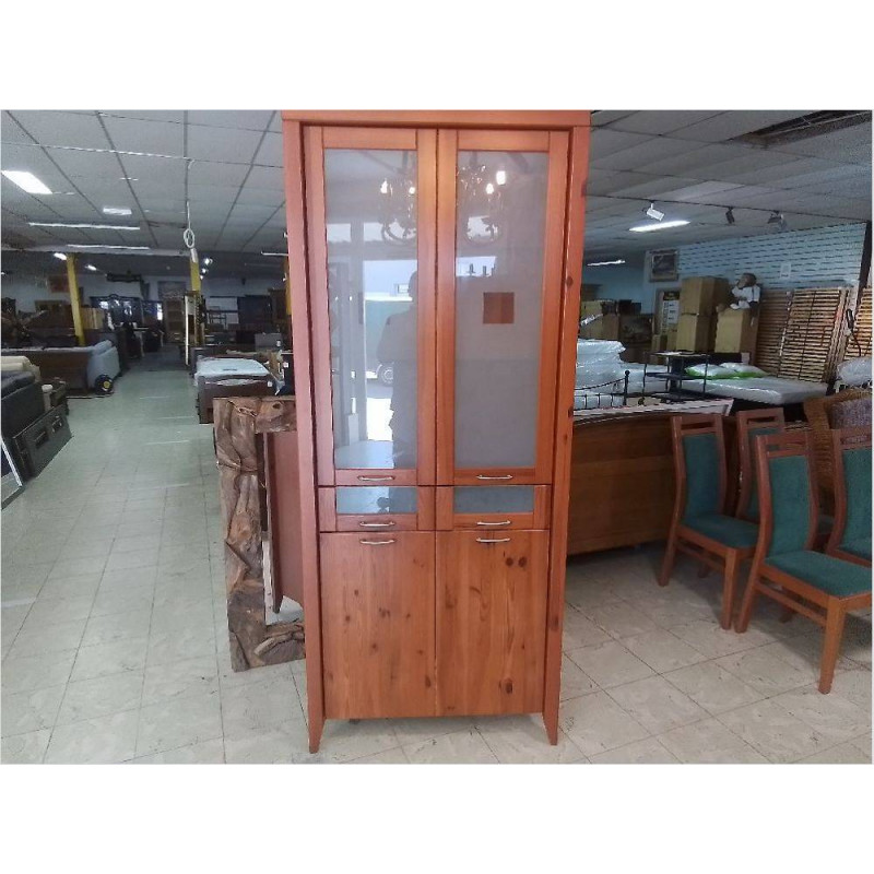 VITRINE EN PIN 4 PORTES 3 TIROIRS 