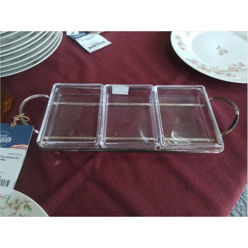 PLATEAU MÉTAL ARGENTÉ & VERRE