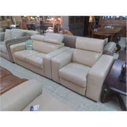 SALON MODERNE CUIR BEIGE 2 + 1