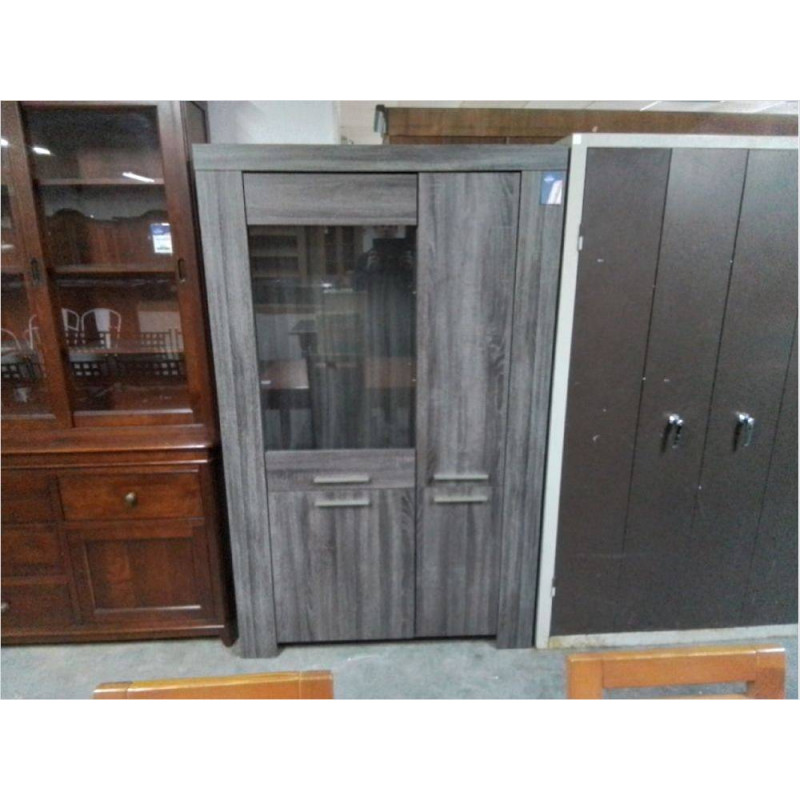 MEUBLE BAR VITRE EN AGGLO GRIS 4 PORTES 